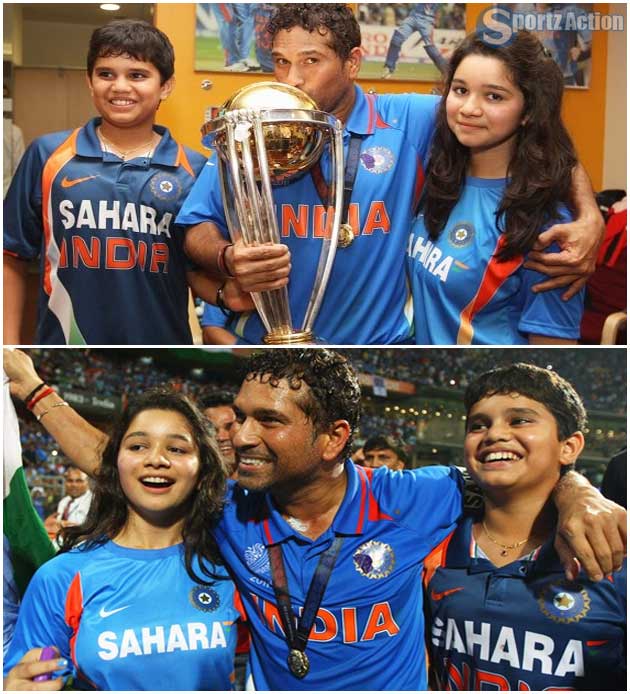 Sachin Tendulkar with son and daughter in World Cup Ceremony